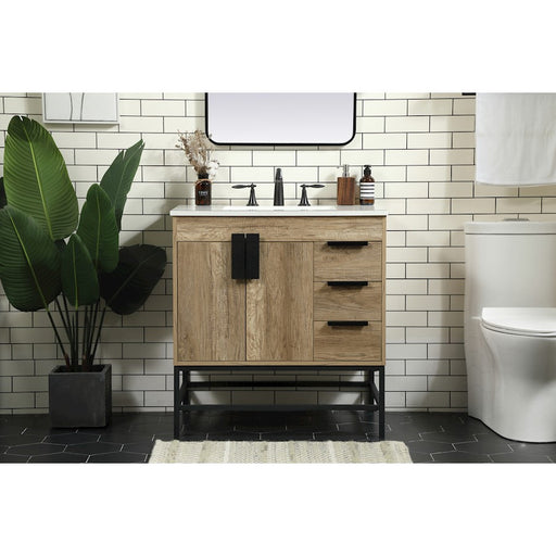 Elegant Kitchen/Bath Eugene 32" Single Bathroom Vanity, Natural Oak