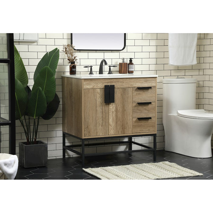 Elegant Kitchen/Bath Eugene 32" Single Bathroom Vanity, Natural Oak