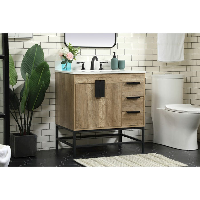 Elegant Eugene 32" Single Bathroom Vanity, Natural Oak/Backsplash