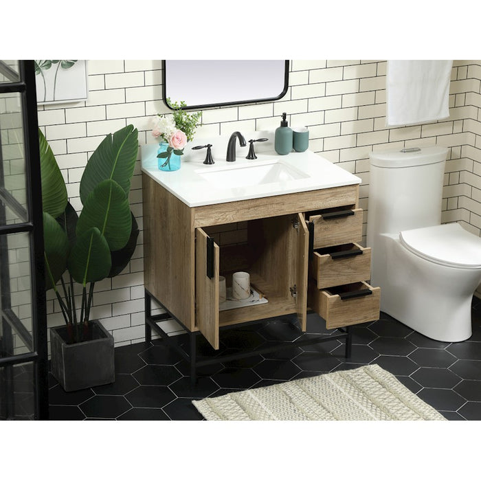 Elegant Eugene 32" Single Bathroom Vanity, Natural Oak/Backsplash