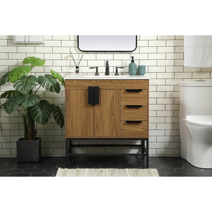 Elegant Kitchen/Bath Eugene 32" Single Bathroom Vanity, Walnut Brown