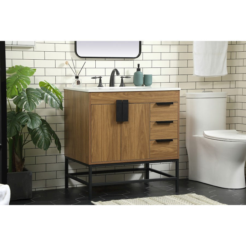 Elegant Kitchen/Bath Eugene 32" Single Bathroom Vanity, Walnut Brown