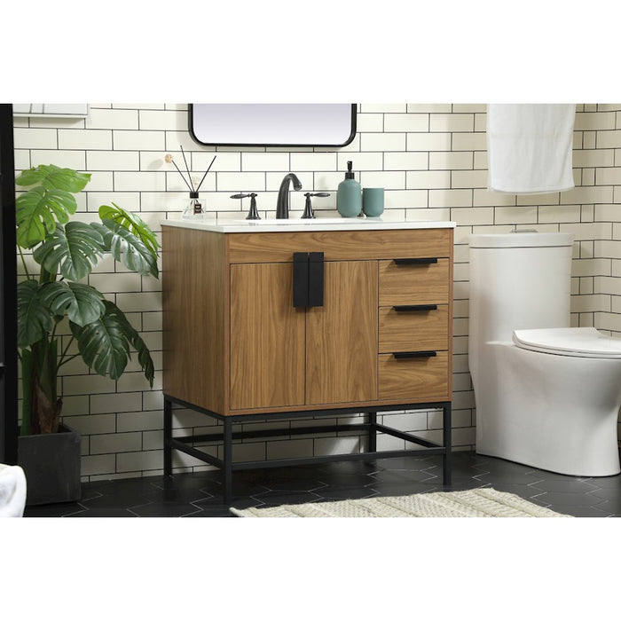 Elegant Kitchen/Bath Eugene 32" Single Bathroom Vanity, Walnut Brown