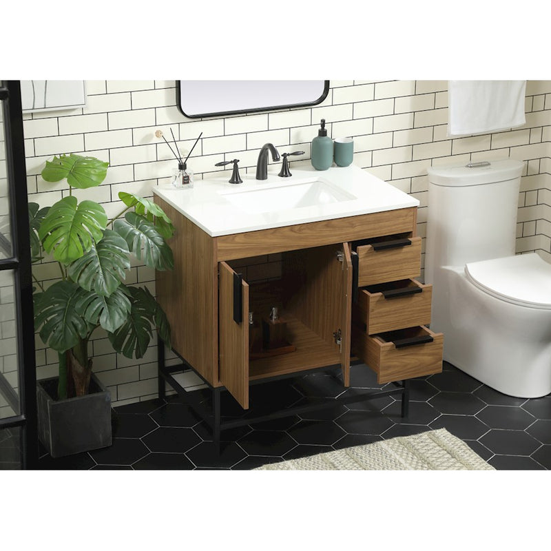 Elegant Kitchen/Bath Eugene 32" Single Bathroom Vanity, Walnut Brown