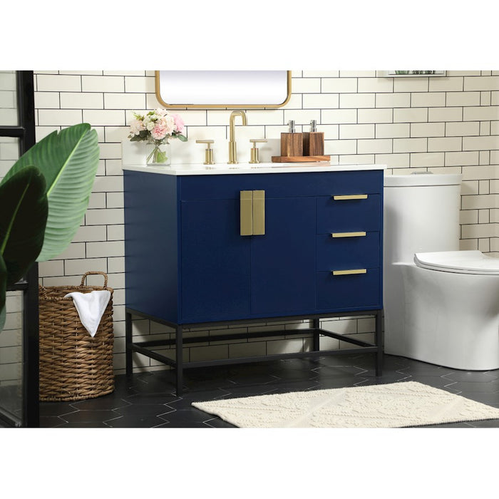 Elegant Eugene 36" Single Bathroom Vanity, Blue/Backsplash
