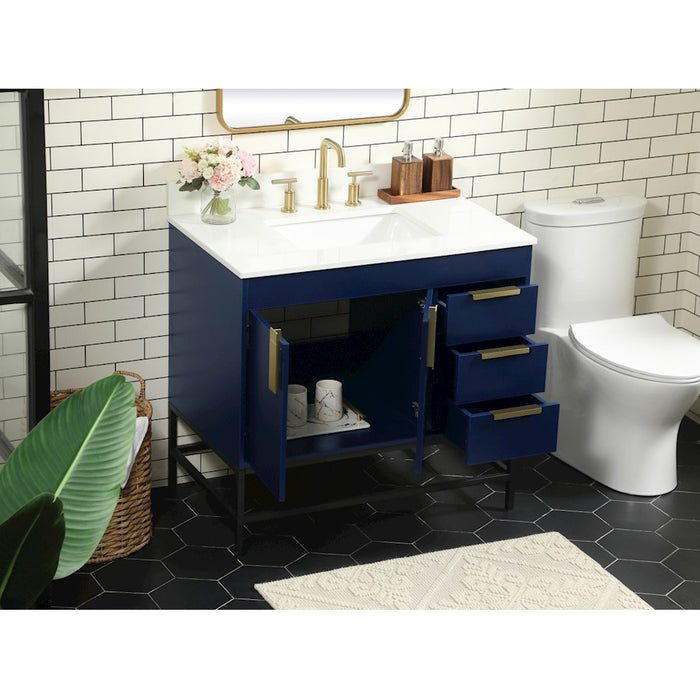 Elegant Eugene 36" Single Bathroom Vanity, Blue/Backsplash