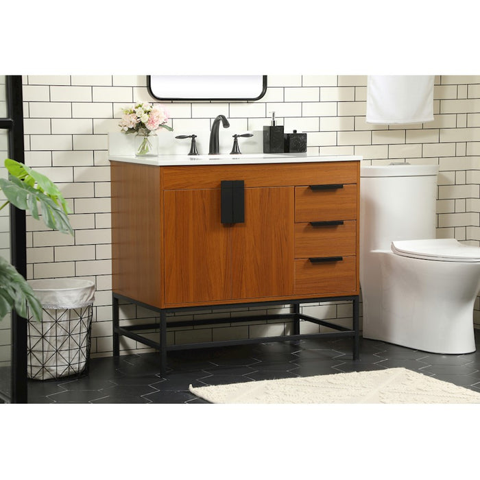 Elegant Eugene 36" Single Bathroom Vanity, Teak/Backsplash