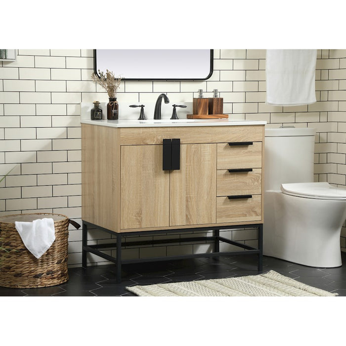 Elegant Eugene 36" Single Bathroom Vanity, Mango Wood/Backsplash