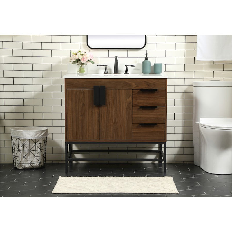 Elegant Eugene 36" Single Bathroom Vanity, Walnut/Backsplash