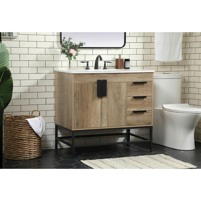 Elegant Kitchen/Bath Eugene 36" Single Bathroom Vanity, Natural Oak