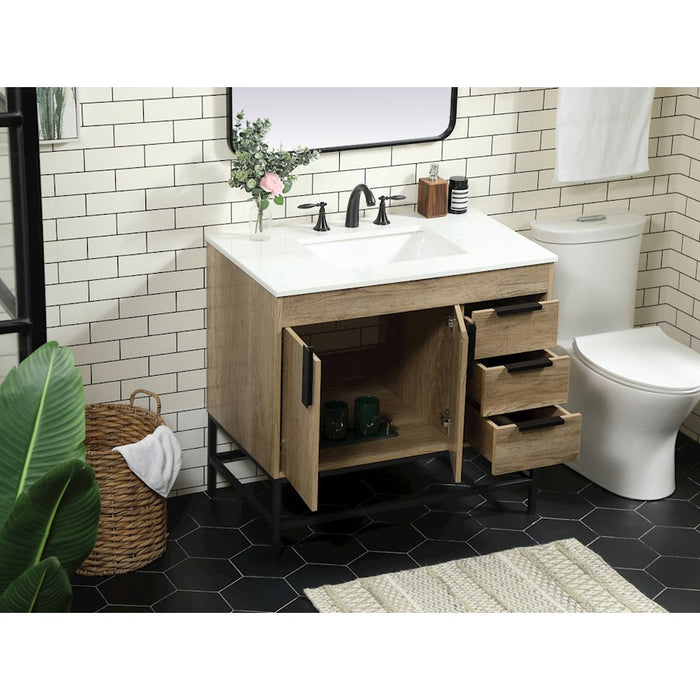 Elegant Kitchen/Bath Eugene 36" Single Bathroom Vanity, Natural Oak