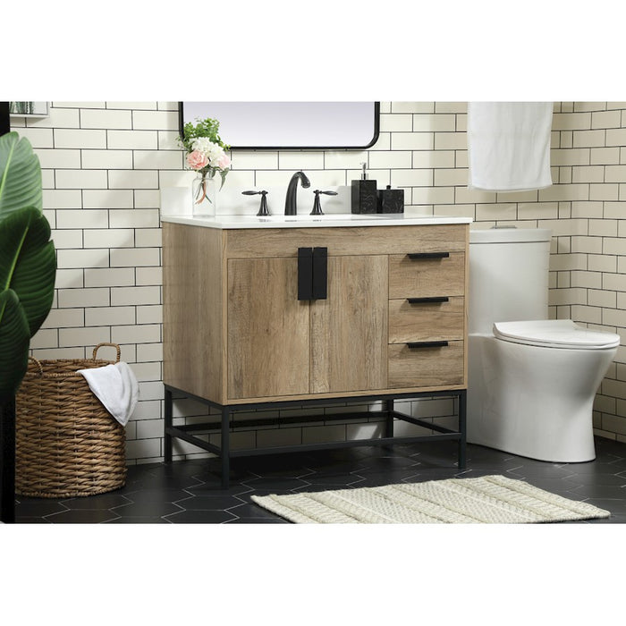 Elegant Eugene 36" Single Bathroom Vanity, Natural Oak/Backsplash