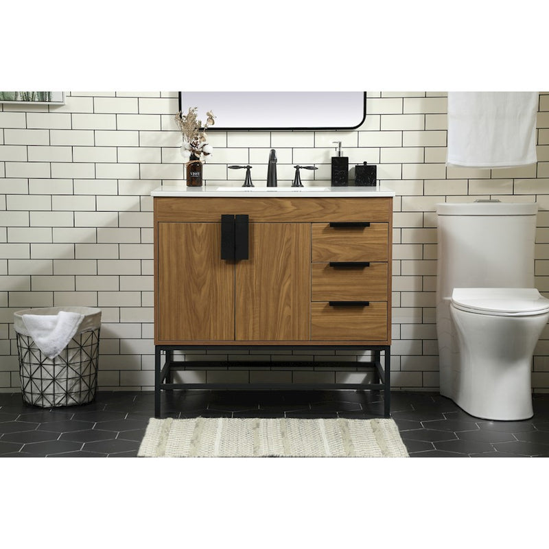 Elegant Kitchen/Bath Eugene 36" Single Bathroom Vanity, Walnut Brown