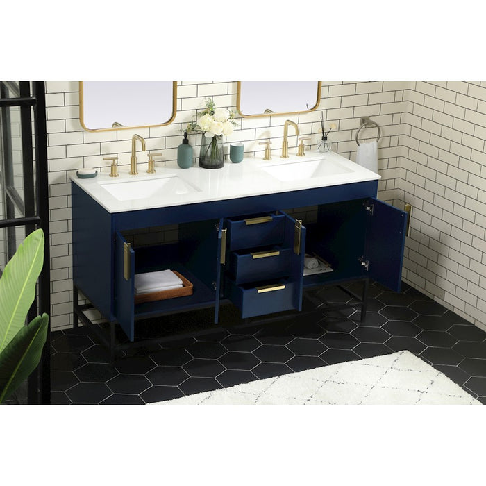 Elegant Kitchen/Bath Eugene 60" Double Bathroom Vanity, Blue