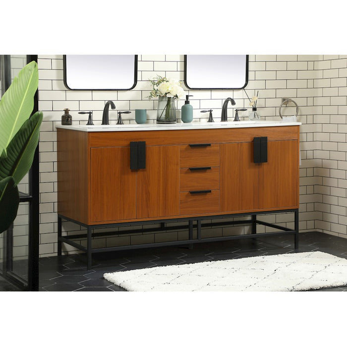 Elegant Kitchen/Bath Eugene 60" Double Bathroom Vanity, Teak