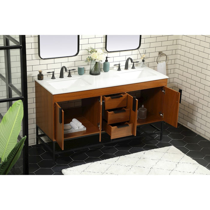 Elegant Kitchen/Bath Eugene 60" Double Bathroom Vanity, Teak