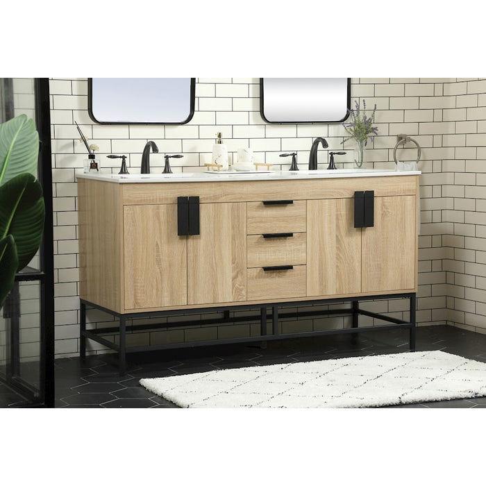 Elegant Kitchen/Bath Eugene 60" Double Bathroom Vanity, Mango Wood