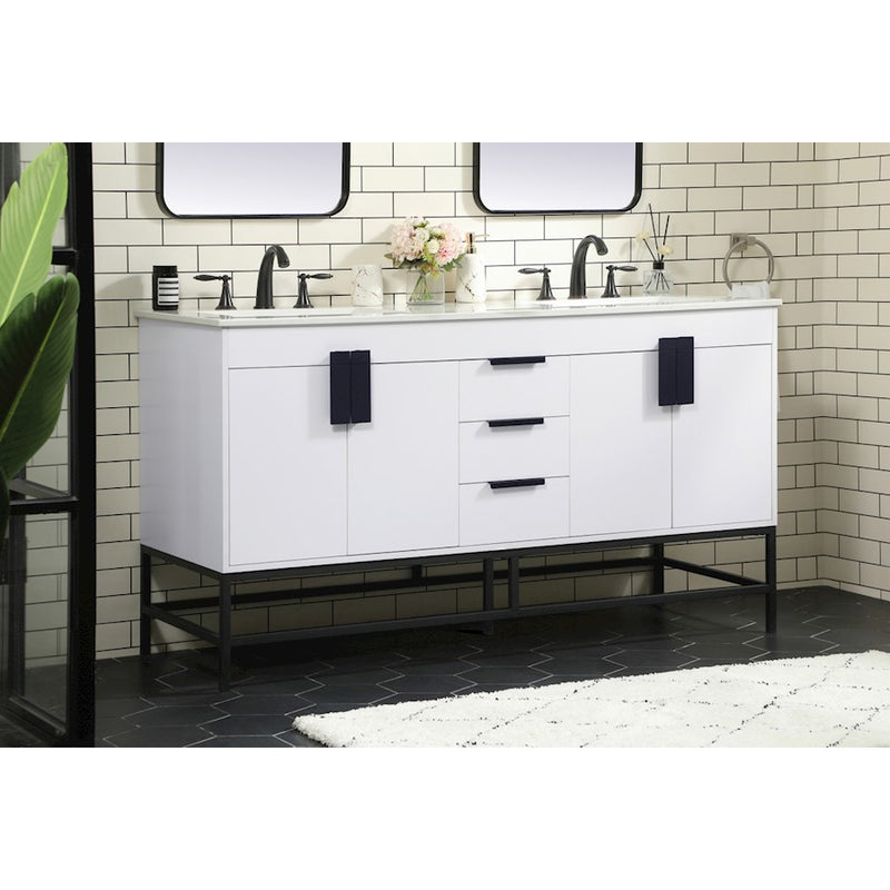Elegant Kitchen/Bath Eugene 60" Double Bathroom Vanity, White