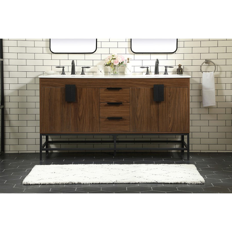 Elegant Kitchen/Bath Eugene 60" Double Bathroom Vanity, Walnut