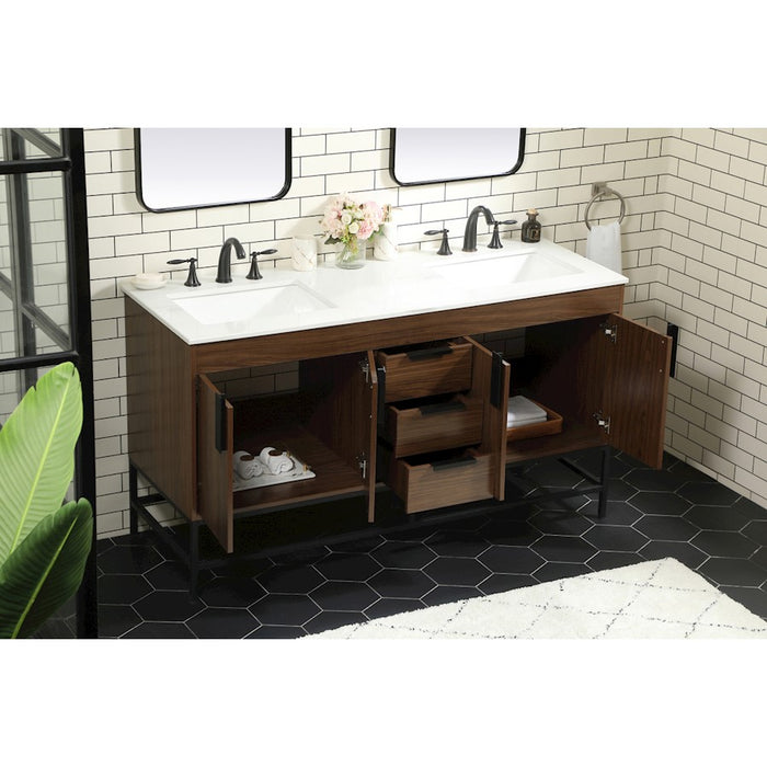 Elegant Kitchen/Bath Eugene 60" Double Bathroom Vanity, Walnut