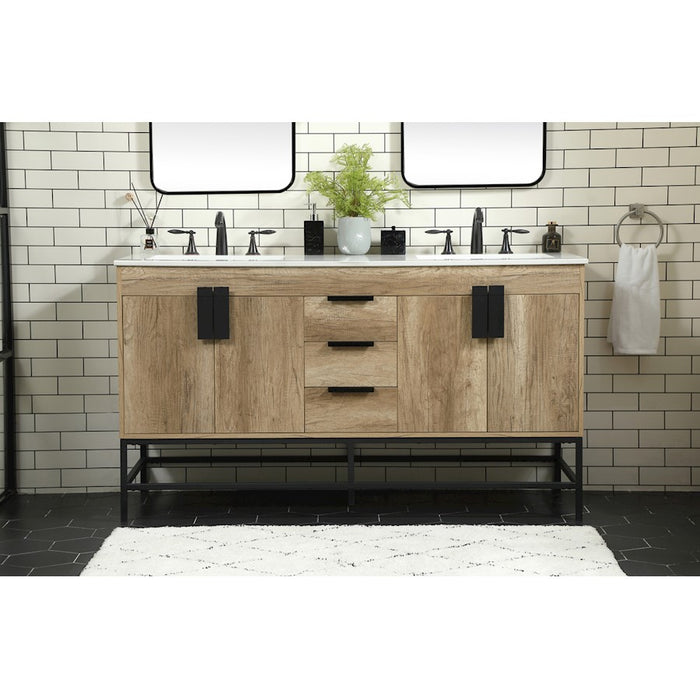 Elegant Kitchen/Bath Eugene 60" Double Bathroom Vanity, Natural Oak