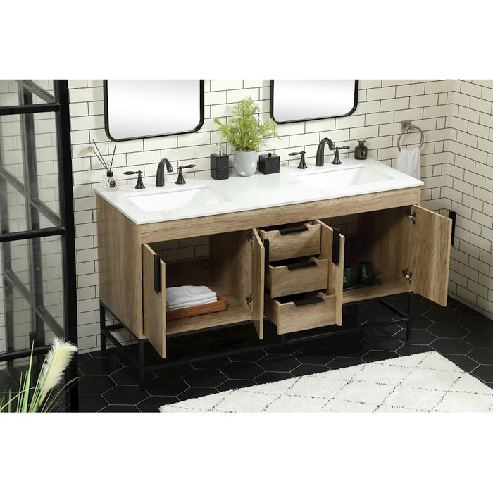 Elegant Kitchen/Bath Eugene 60" Double Bathroom Vanity, Natural Oak