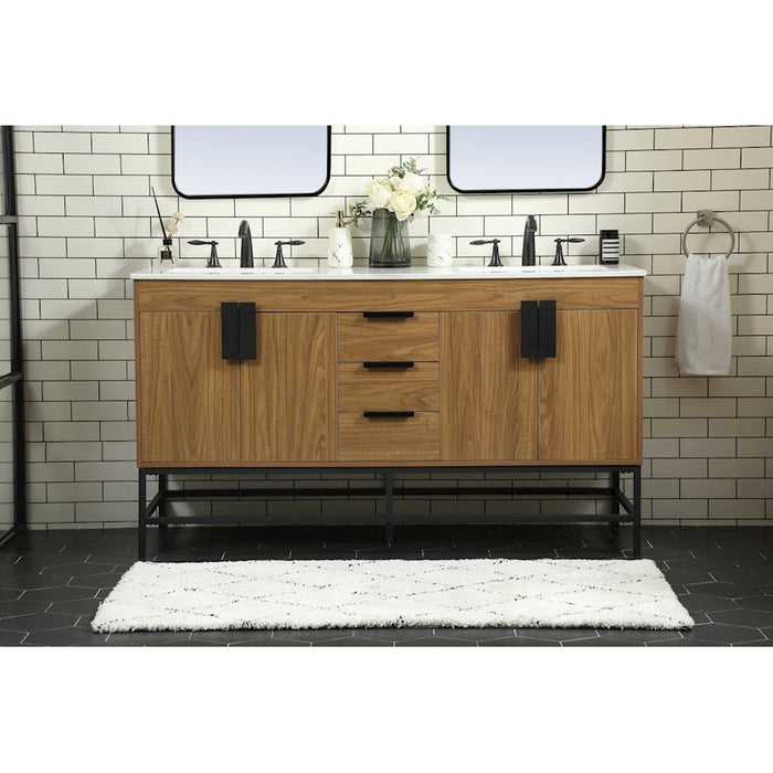 Elegant Eugene 60" Double Bathroom Vanity, Walnut Brown