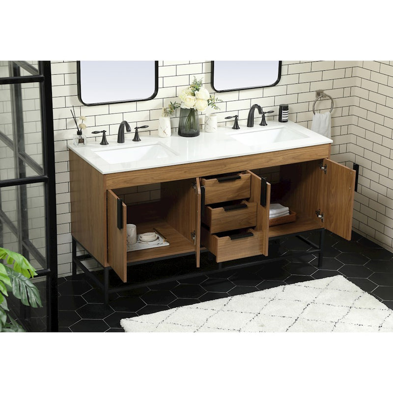 Elegant Eugene 60" Double Bathroom Vanity, Walnut Brown