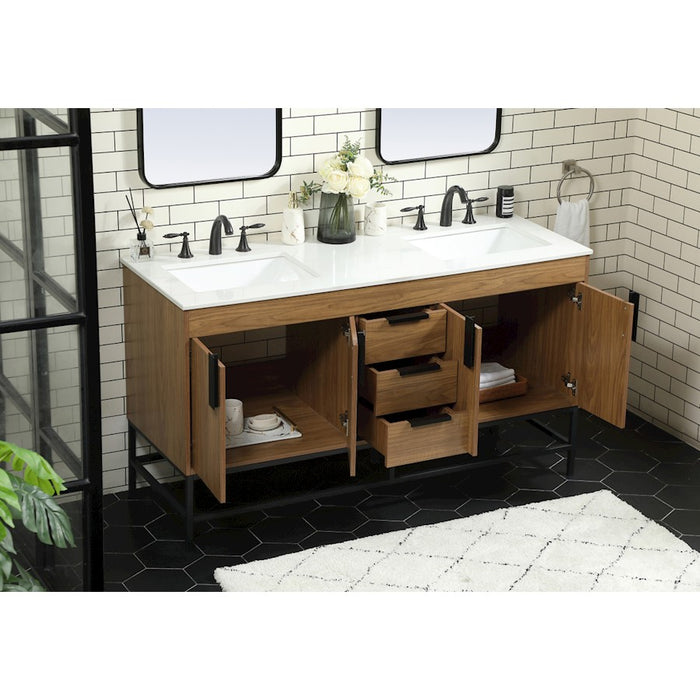 Elegant Eugene 60" Double Bathroom Vanity, Walnut Brown