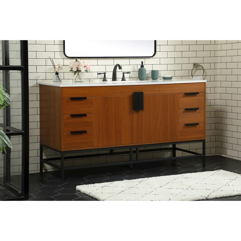 Elegant Kitchen/Bath Eugene 60" Single Bathroom Vanity, Teak