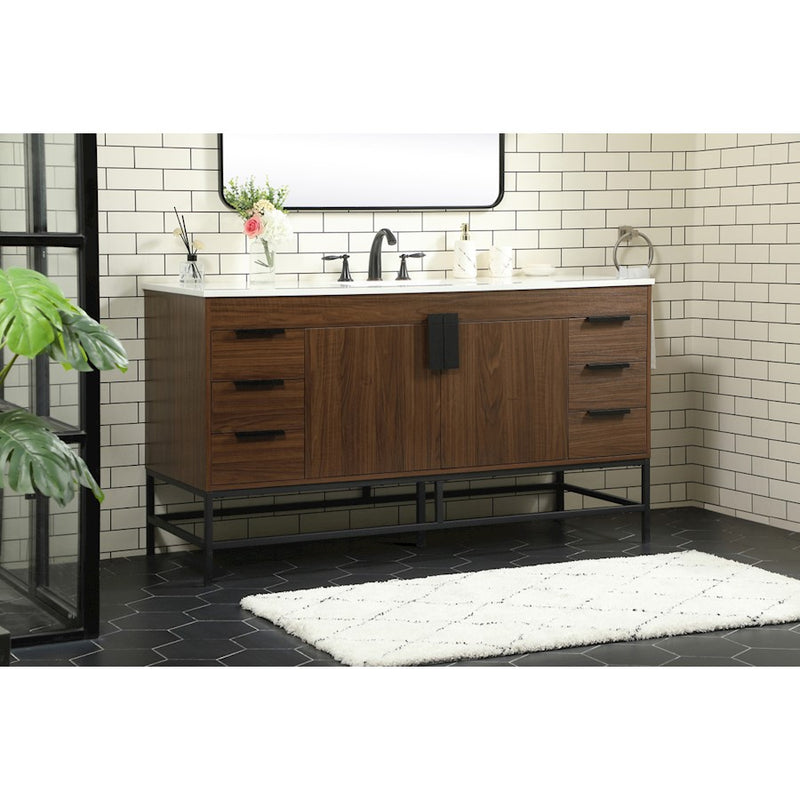 Elegant Kitchen/Bath Eugene 60" Single Bathroom Vanity, Walnut