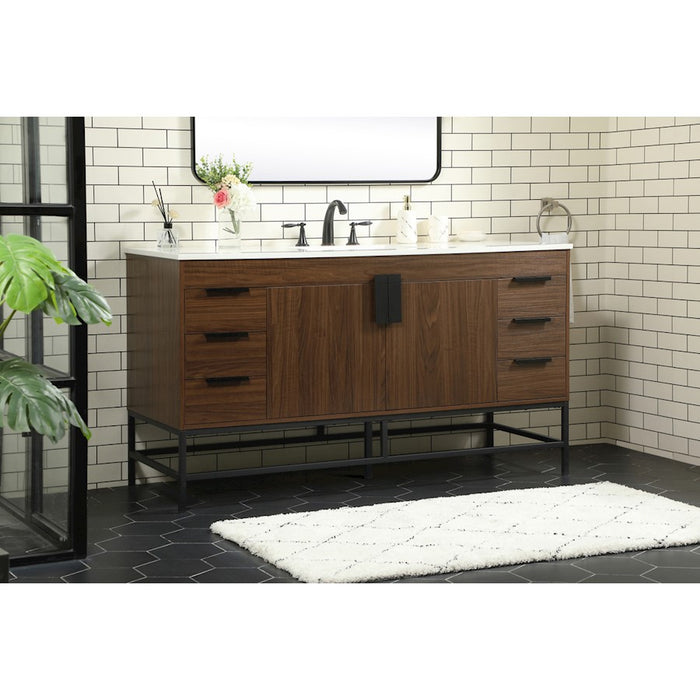 Elegant Kitchen/Bath Eugene 60" Single Bathroom Vanity, Walnut
