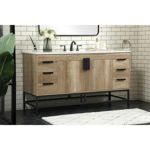 Elegant Kitchen/Bath Eugene 60" Single Bathroom Vanity, Natural Oak