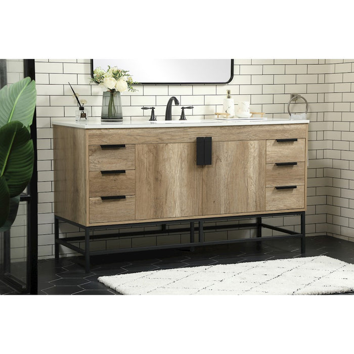 Elegant Kitchen/Bath Eugene 60" Single Bathroom Vanity, Natural Oak
