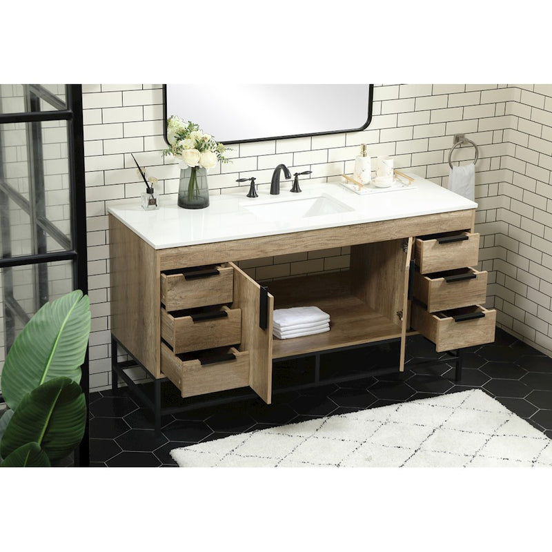 Elegant Kitchen/Bath Eugene 60" Single Bathroom Vanity, Natural Oak