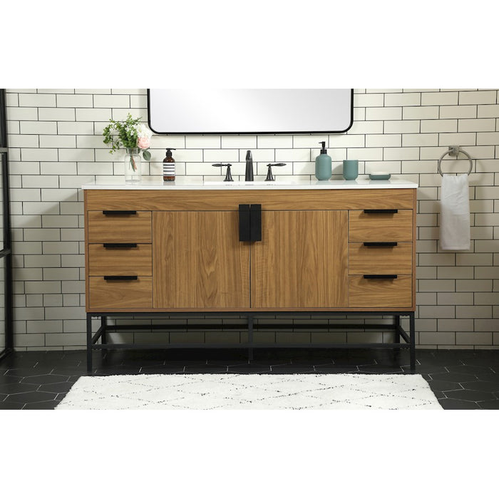 Elegant Kitchen/Bath Eugene 60" Single Bathroom Vanity, Walnut Brown