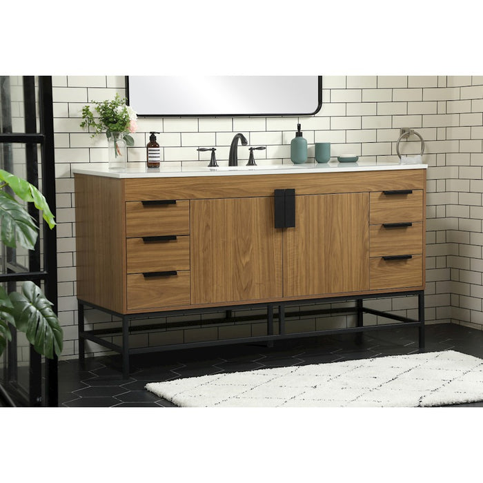 Elegant Kitchen/Bath Eugene 60" Single Bathroom Vanity, Walnut Brown