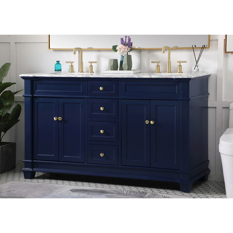 Elegant Kitchen/Bath Wesley 60" Double Bathroom Vanity Set, Blue