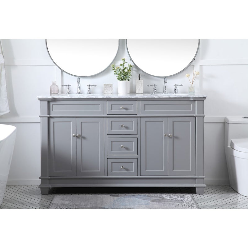 Elegant Kitchen/Bath Wesley 60" Double Bathroom Vanity Set, Grey