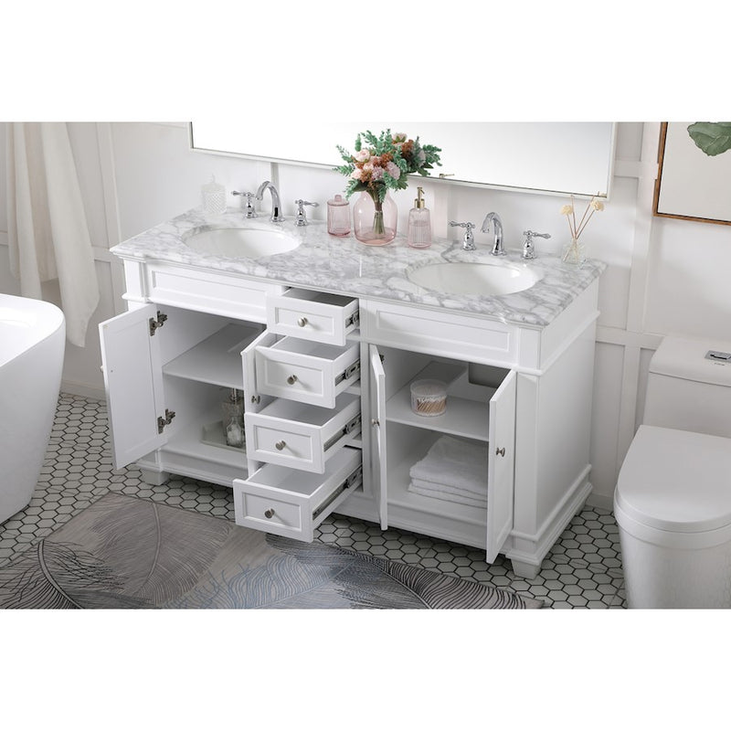 Elegant Kitchen/Bath Wesley 60" Double Bathroom Vanity Set, White
