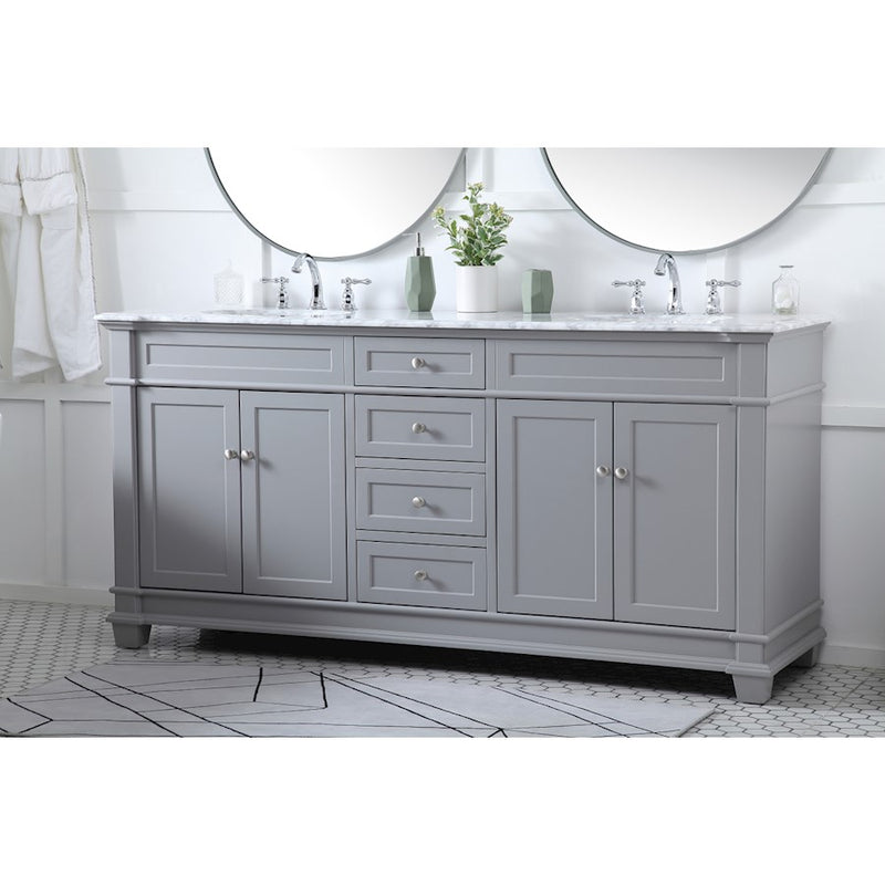 Elegant Kitchen/Bath Wesley 72" Double Bathroom Vanity Set, Grey