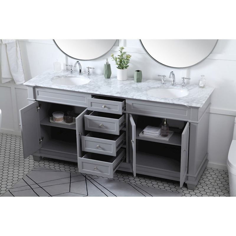 Elegant Kitchen/Bath Wesley 72" Double Bathroom Vanity Set, Grey