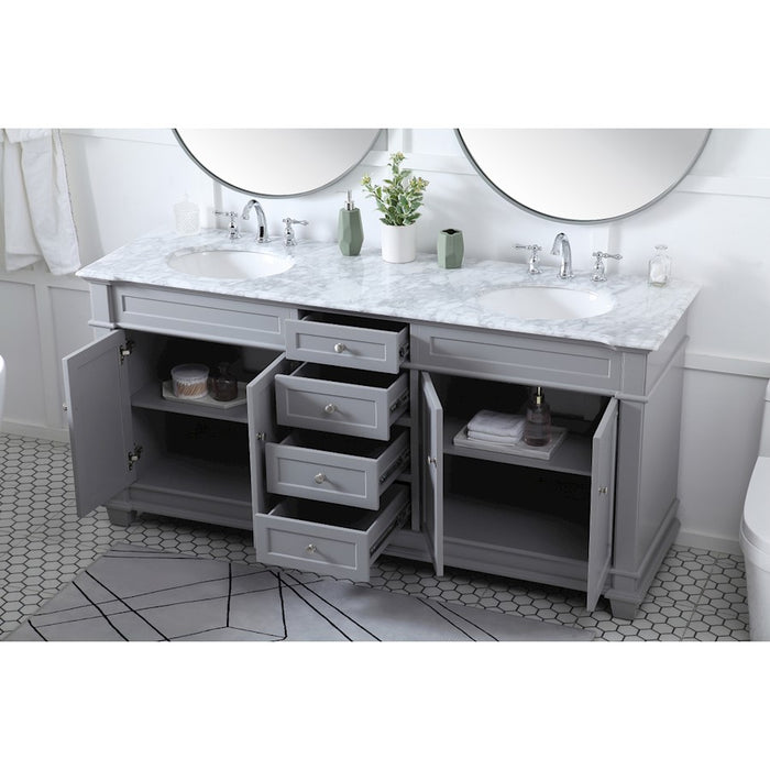 Elegant Kitchen/Bath Wesley 72" Double Bathroom Vanity Set, Grey