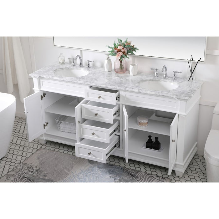 Elegant Kitchen/Bath Wesley 72" Double Bathroom Vanity Set, White