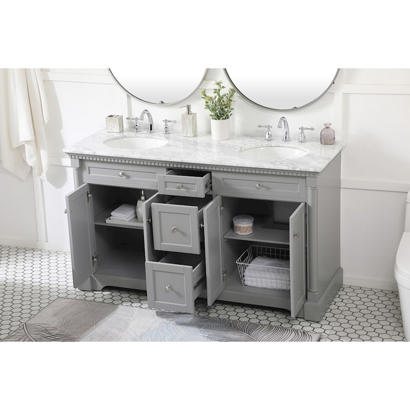 Elegant Kitchen/Bath Clarence 60" Double Bathroom Vanity, Grey