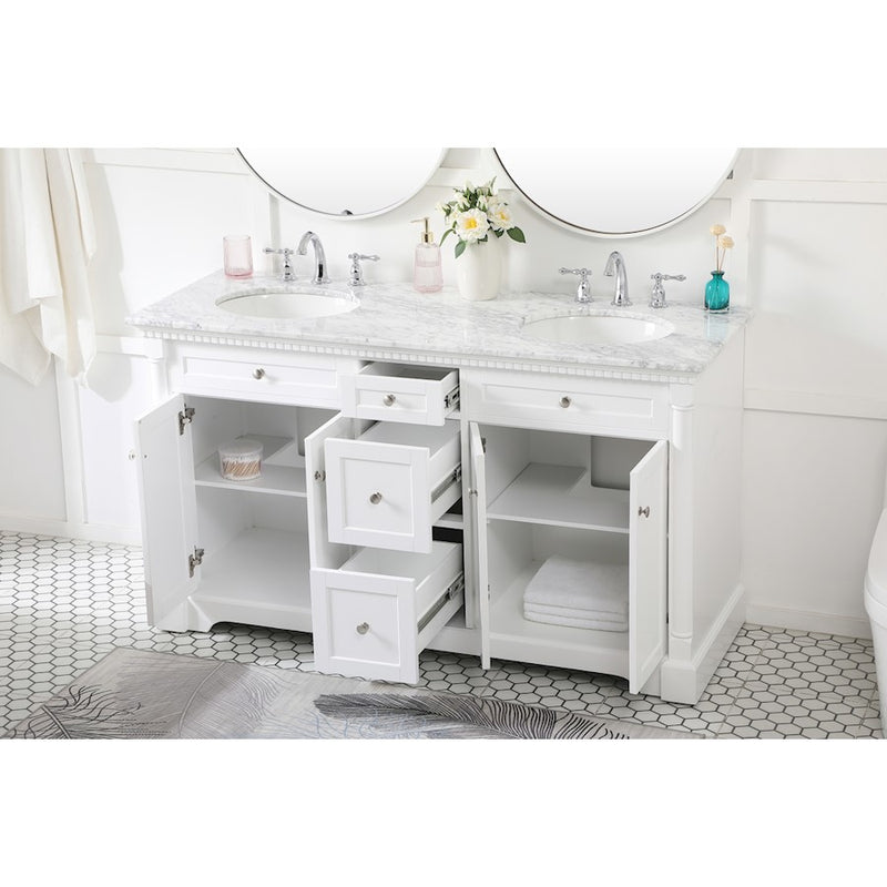 Elegant Kitchen/Bath Clarence 60" Double Bathroom Vanity, White