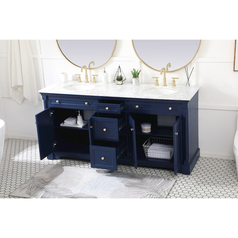 Elegant Kitchen/Bath Clarence 72" Double Bathroom Vanity, Blue
