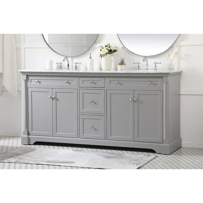 Elegant Kitchen/Bath Clarence 72" Double Bathroom Vanity, Grey