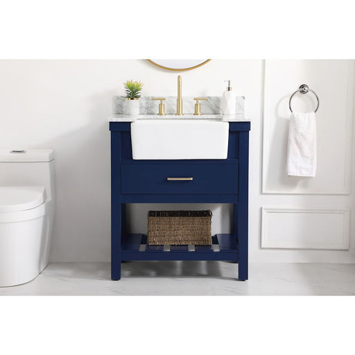 Elegant Clement 30" Single Bathroom Vanity, Blue/Backsplash