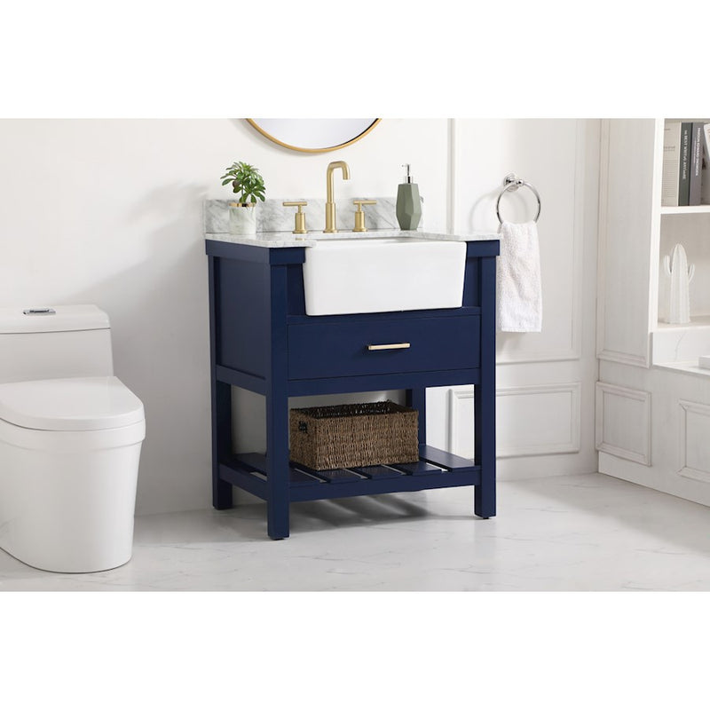Elegant Clement 30" Single Bathroom Vanity, Blue/Backsplash
